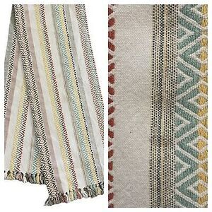 Aztec Design Table Runner 28x70" Geometric Striped Print Fringe Edges Multicolor